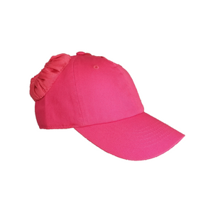 Hot pink hand-tailored baseball cap for space buns and pigtails hairstyles