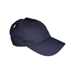 Navy blue hand-tailored baseball cap for space buns and pigtails hairstyles