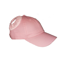 Load image into Gallery viewer, Light pink hand-tailored baseball cap for space buns and pigtails hairstyles