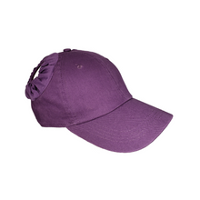 Load image into Gallery viewer, Purple hand-tailored baseball cap for space buns and pigtails hairstyles