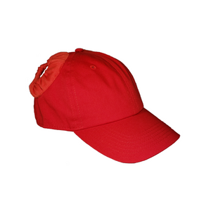Red hand-tailored baseball cap for space buns and pigtails hairstyles