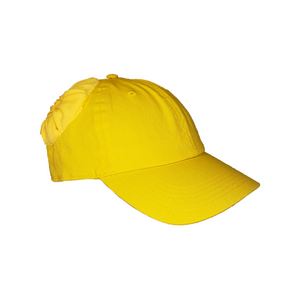 Yellow hand-tailored baseball cap for space buns and pigtails hairstyles